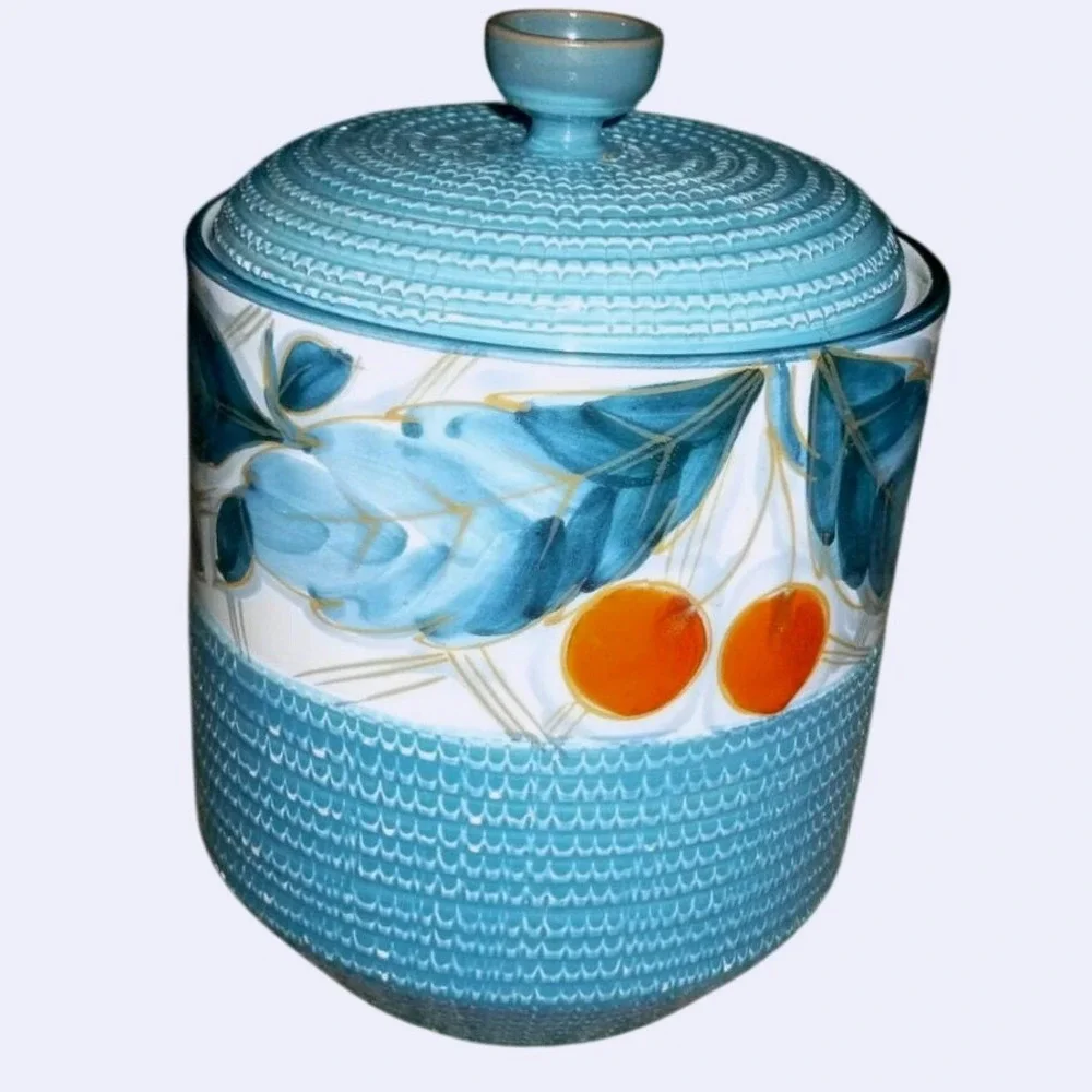 Vintage Fratelli Fanciullacci Italy Turquoise Basketweave Canister‎ MCM Majolica